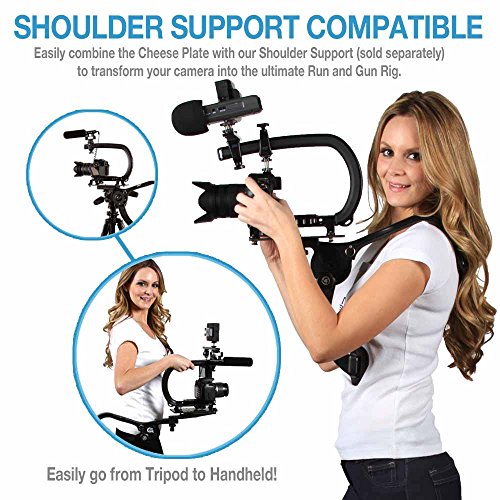 Cam Caddie Scorpion Ex Photo Video Cheese Plate / Tripod Mount With (21) ¼”-20 And (9) 3/8"-16 Threaded Holes – Heavy Duty Aluminum Anodized Flat Black #TOP3