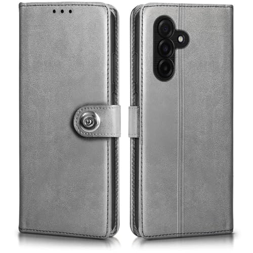 Image of WOW IMAGINE Shock Proof Flip Cover Back Case for Samsung Galaxy M17 5G | A17 5G | F17 5G (Magnetic Button Flip Case | Wallet Pockets & Stand | Leather Finish | Stone Grey)