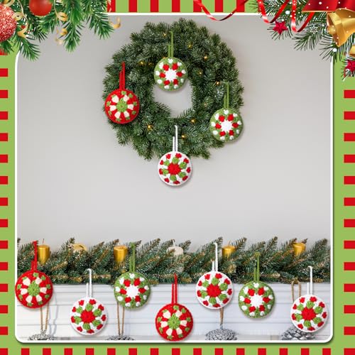 HunnmingRe 12 peças de enfeites de bola de crochê de Natal, árvore de Natal vermelha e verde, 6 cm,