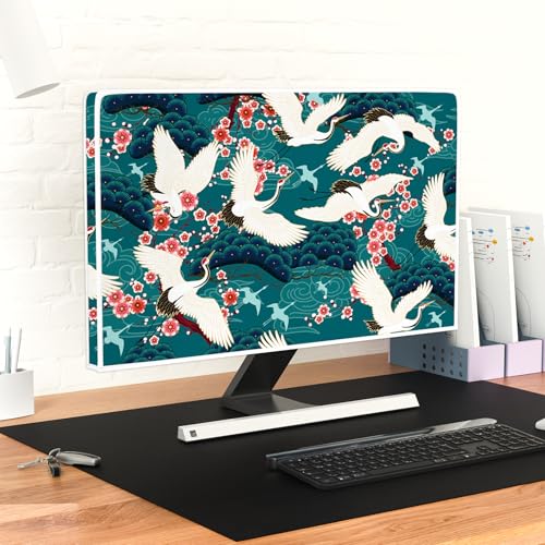 Image of Red-Crowned Crane Waterproof Screen TV Cover 40, 41, 42,43 Inch Japanese Style Chinese Style Television Screen Cover Landscape Painting Anti-Static Dustproof Protective for LED LCD OLED TVs