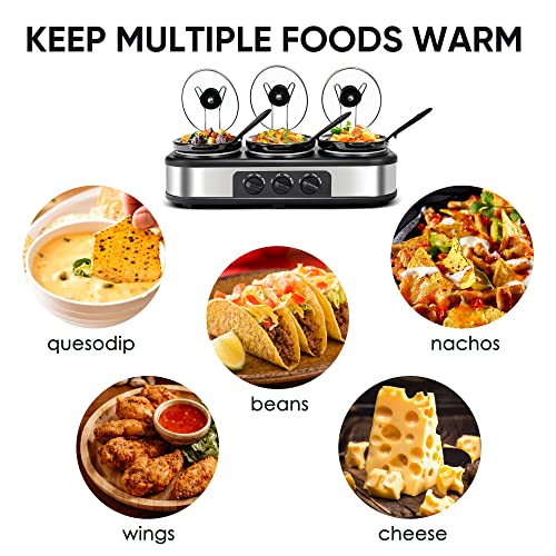 Triple-Slow-Cooker-3-X-15QT-Mini-Individual-Pots-with-Adjustable-Temp-Dishwasher-Safe-Portable-Buffet-Server-and-Warmer-Safe-Ceramic-Pots-Glass-Lid-Stainless-Steel