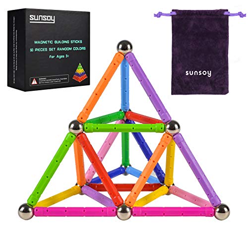 sunsoy 50 PCS Magnetic Balls and Sticks, Magnet Sculpture Building Blocks Toys, STEM Stacking Toys for Kids,Juniors,Adults, Random Color