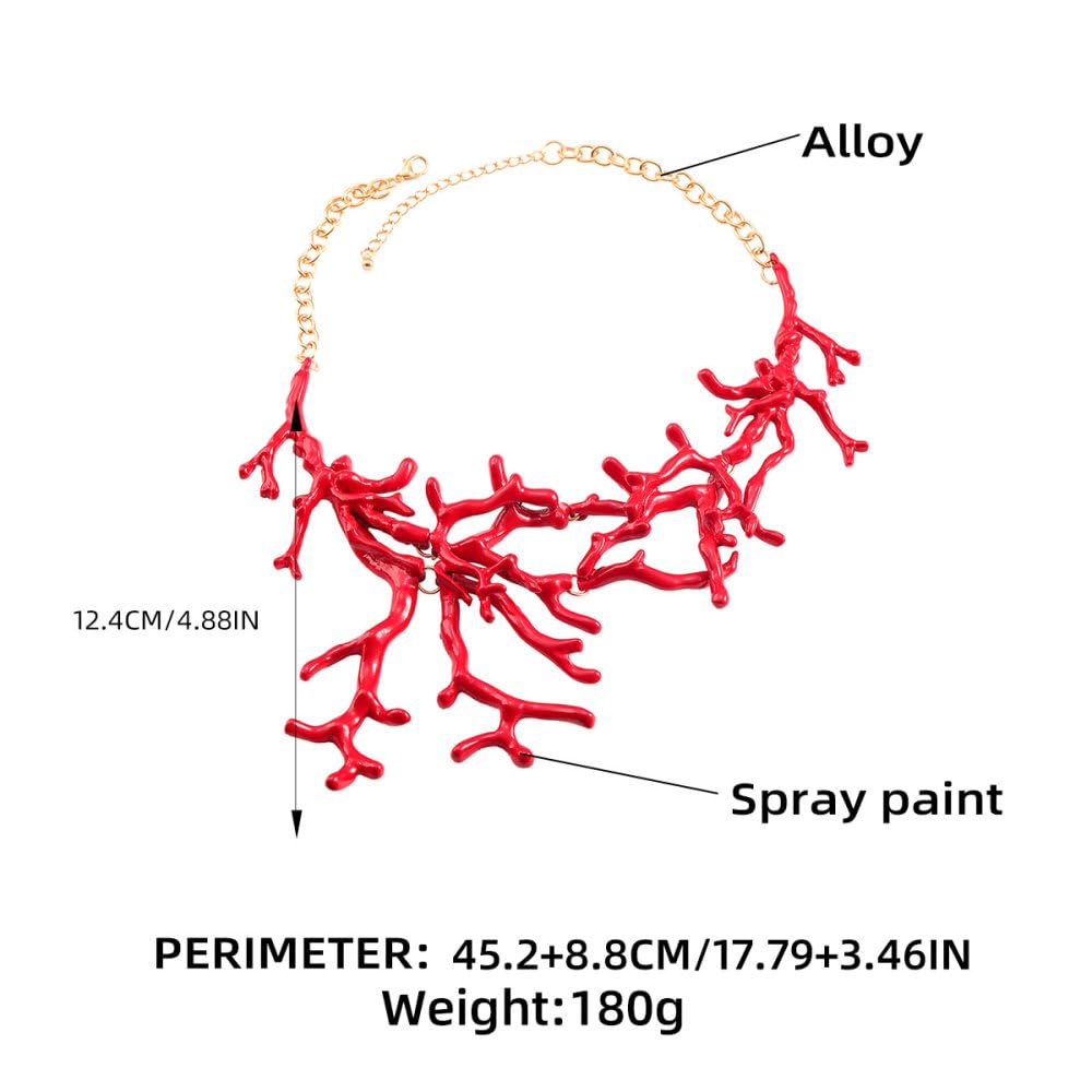 Übertriebene Unregelmäßige Korallenketten Für Damen – Sommerlich Rote Geometrische Baumelnde Halskette, Statement-Halsband, Schlüsselbeinkette, Charm, Böhmischer Schmuck, Modetrend-Accessoires