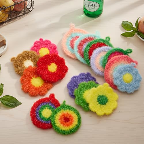 Image of Kenning 16 Pcs Dish Scrubber Non Scratch Dish Washing Scrubbers Reusable Household Cleaning Kitchen Tools for Dishwashing Washing Dishes Cookware Tubs Sinks (Flower)