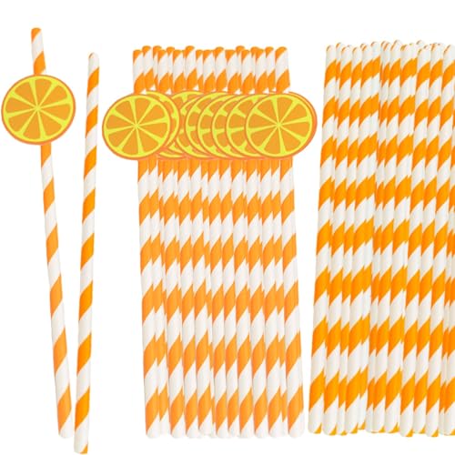 50 pitillos desechables de papel naranja con rayas miniatura 1