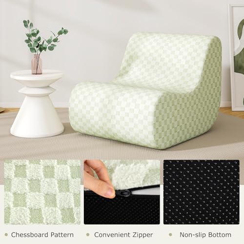 COSTWAY Bean Bag Chair with Footstool, Jacquard Teddy Plush Lazy Floor Sofa Chair and Ottoman Set with Washable Cover, Padded Accent Floor Couch Gaming Lounge Seat for Living Room Bedroom (Green) - Cosy Home Interiors COSTWAY Bean Bag Chair with Footstool, Jacquard Teddy Plush Lazy Floor Sofa Chair and Ottoman Set with Washable Cover, Padded Accent Floor Couch Gaming Lounge Seat for Living Room Bedroom (Green) - Image 8