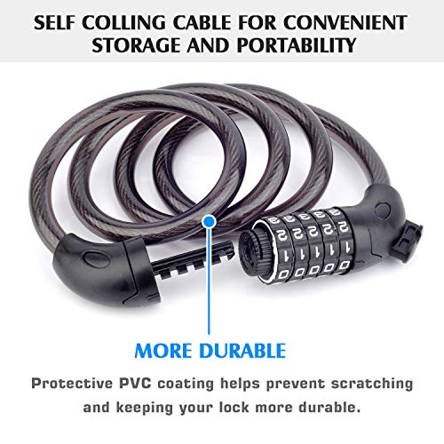 Bike Lock with Mounting Bracket, 4-Feet Bike Cable Basic Self Coiling 5-Digit Resettable Combination Cable Bike Locks, for Bicycle, Motorcycle, Scooter (Blue)