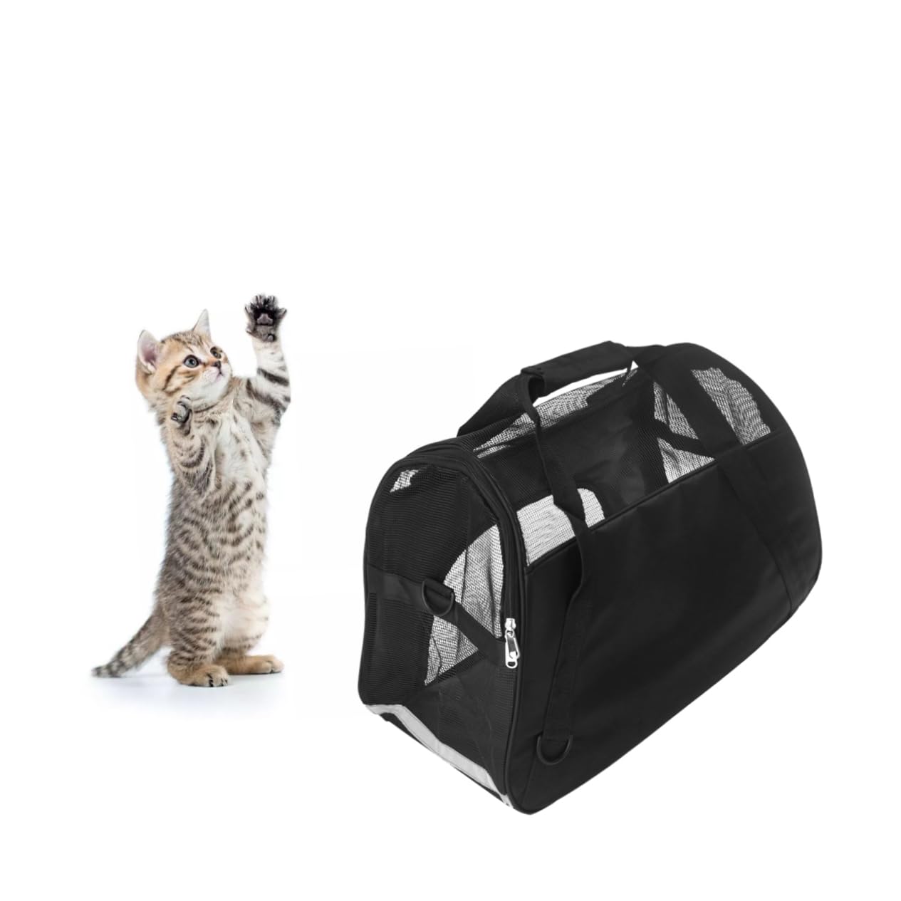 Borsa Trasportino per Cani e Cuccioli in Nylon Nero, Rete Traspirante