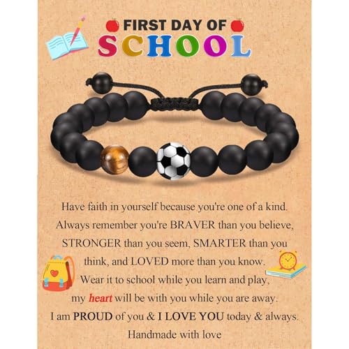 EFVISD First Day of School Bracelet Gifts for Boys First Day of Kindergarten Preschool Pre k 1st 2nd Grade Soccer Bracelet Back to School Gift Bracelet for Son Grandson Nephew Brother Boy