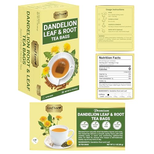 Image of LeafLea Dandelion Root & Leaf Tea Bags, Premium Herbal Tea, 120 Count