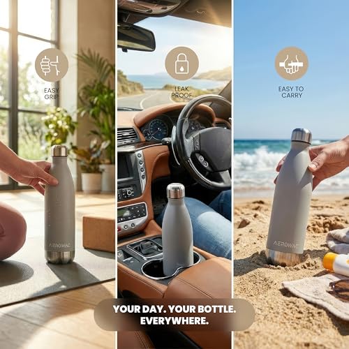 Image of 304 Stainless Steel Viva Insulated Flask 1000ml | Hot & Cold 24 Hours | Leak Proof, Double Wall, Lightweight, BPA-Free Bottle | Ideal for Office, Gym, School and Travel (Grey, Pack of 1)
