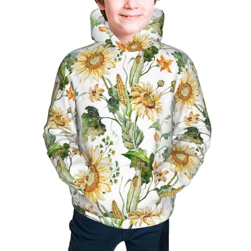 Watercolor Bright Sunflowers Kid Hoodies Boys Sweatshirts Girls Pullover with Pocket3