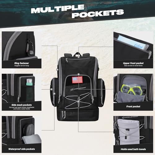 Maelstrom Swim Backpack,35L Swimming bag with Separate Shoes Compartment,Swim Gear Bag for Beach,Athlete Sports Gym Rucksack for Men and Women-Black - Image 4