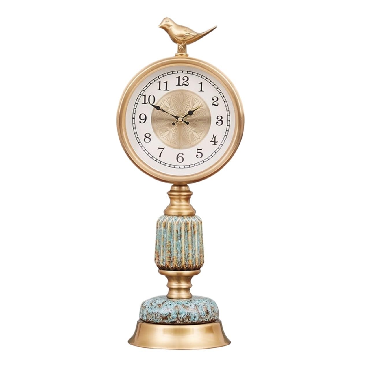 VHdryEDT Vintage Mantel Clock Fireplace Vintage Decorative Table Clock Battery Operated Desk Ceramic Base For Office Home Easy To Read(Gold-Arabic,49x19x15.5cm)