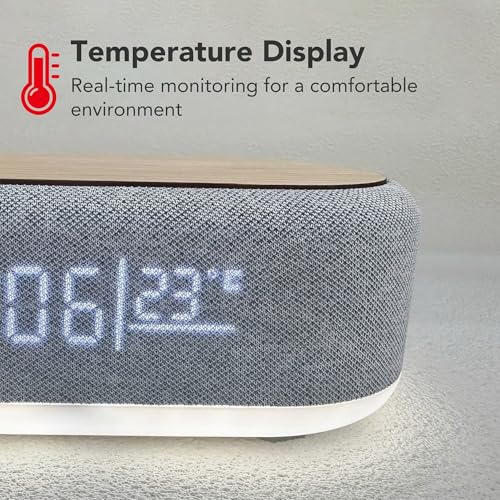 Image of Uranus 6-in-1 Multifunctional Multipurpose Bedside Digital Alarm Clock with 15W Wireless Charger, LED Temperature Display, RGB Night Lamp, Bluetooth Speaker