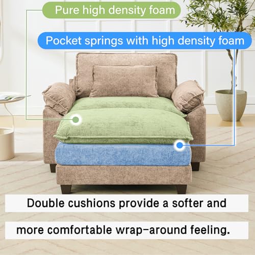 Image of Oprisen 53 inch Modular Sectional Sofa, Comfy Cloud Couch Sectional Sofa with Ottoman, Chenille Sofa Sleeper Deep Seat Sofa with Throw Pillows for Living Room (Khaki)