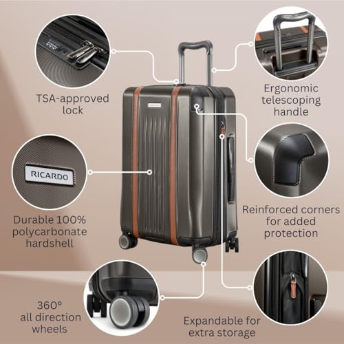 Ricardo Beverly Hills Montecito 2.0 Hardside with Dual Spinning Wheels, Expandable with Comfort Grip for Easy Packing and Moving, Men and Women, Graphite, Carry-On 21-Inch2