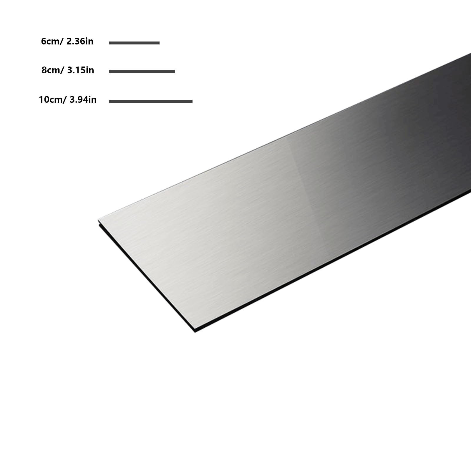 Moldura de pared autoadhesiva de plata cepillada, 10 cm, moldura de acero inoxidable para armarios de cocina, armarios, puertas, zócalos y espejos, fácil instalación