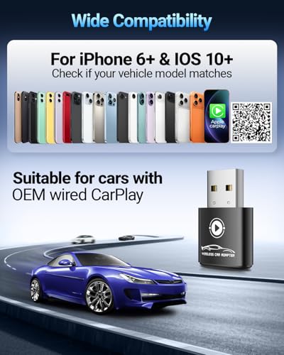Image of vnilrgle Wireless CarPlay Adapter for Apple iPhone（2026 Upgraded） Mini Design, Converts Factory Wired to Wireless Adapter for CarPlay, Plug and Play, Auto Connect Fast and Stable(Black)