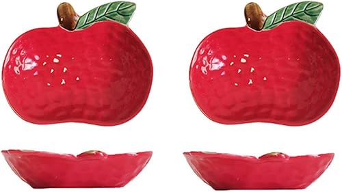 123Arts 4 platos de cerámica con forma de manzana para condimentos, platos de salsa y aperitivos