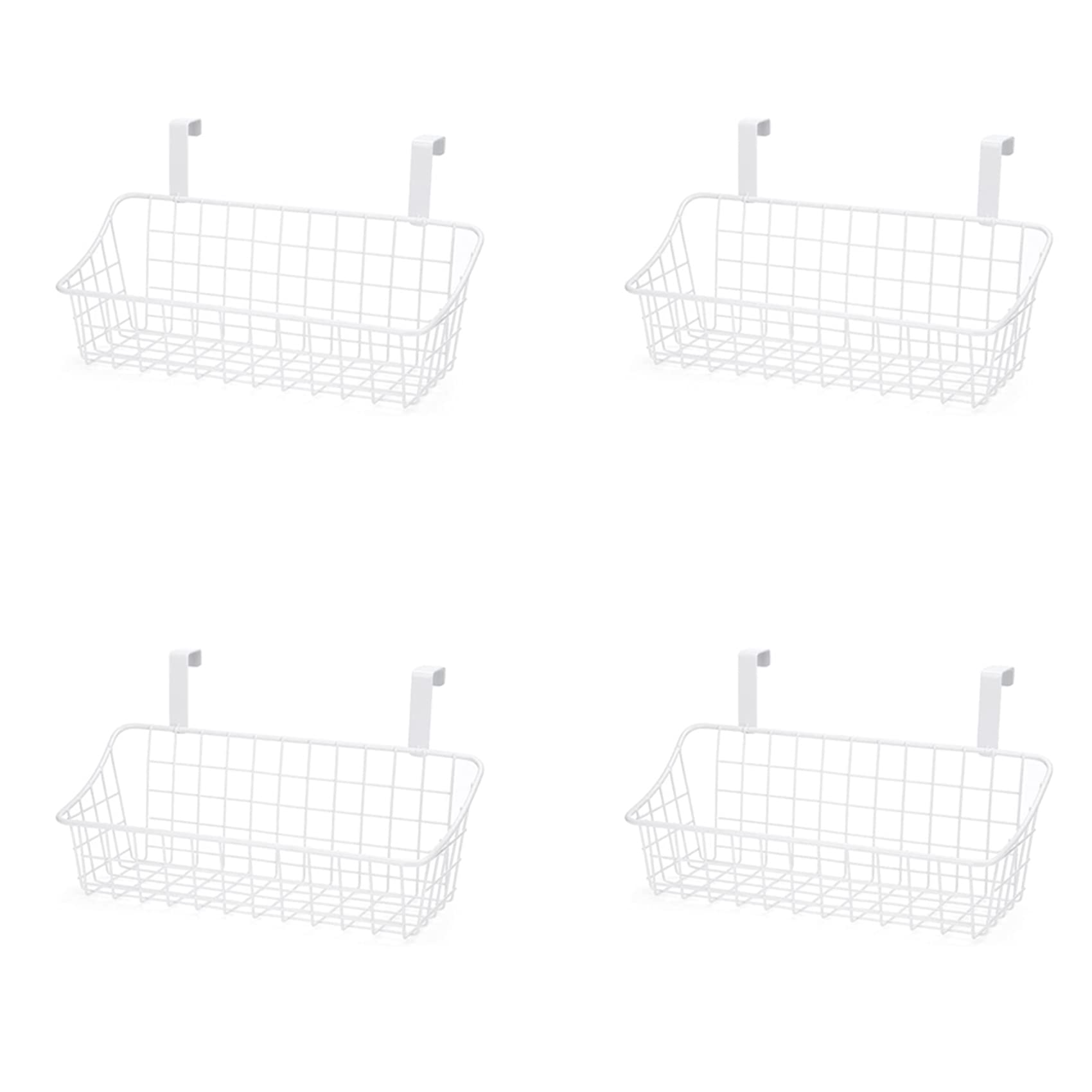 Hndhbfgrt 4X Basket with Hook Grid Storage Basket, Hang It Behind A Door or on A Railing, Over the Cabinet Door, White