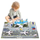 Maycoly Transport Flugzeug Spielzeug,Insgesamt 15 Fortbewegungsmittel mit Verkehrsschildern und Spielmatten,Flugzeug für Kinder mit Hubschrauber,Auto Spielzeug Kinder 3+ Jungen Mädchen