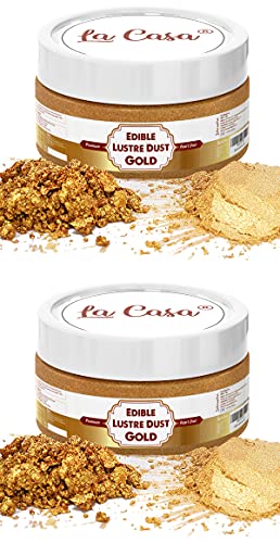 Image of La Casa Premium Edible Lustre Dust - SPARKLING GOLD | Pack of 2 | Pearl Dust Ideal for Cake Icing Decoration & Garnishing | 2x9gm |