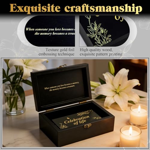 Image of Celebration of Life Memory Box Set with 100Pcs Share a Memory Cards for Funeral and 6 Pens, 2 Wood Sign, Memorial Decorations for Funeral Favors, Elegant Funeral Memory Box for Memorial Service