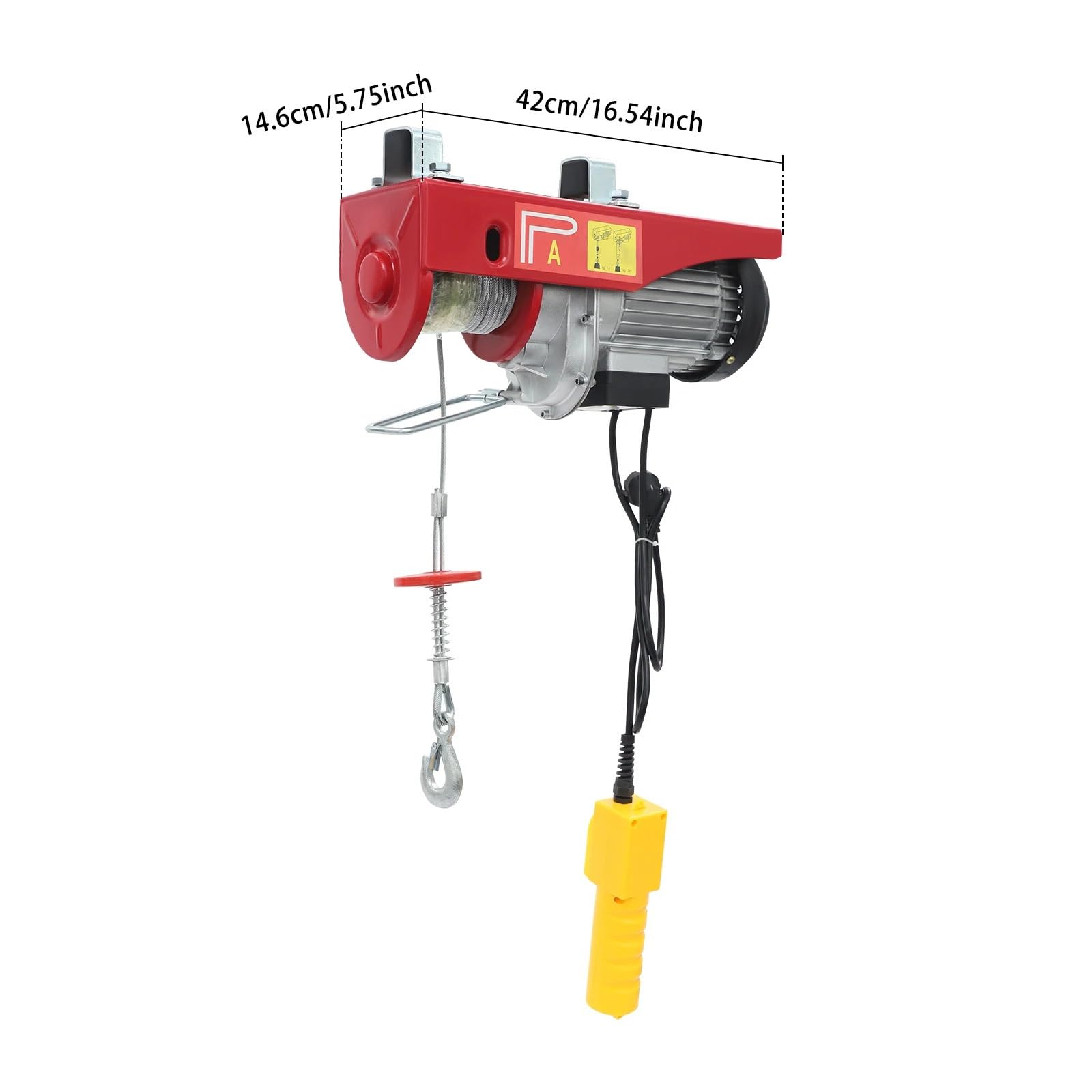 Argano elettrico Paranco Elettrico da 800 kg, Verricello da 220 V con Controllo Cablato, per Il Sollevamento in Fabbriche, Magazzini, Cantieri, Rosso