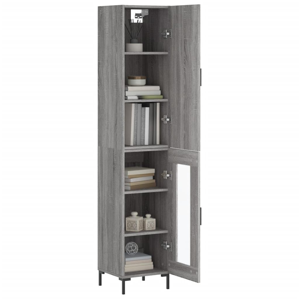 Wysoki kredens Sonoma szara sklejka wysoki kredens z metalowymi drzwiami i nogami do organizacji domu 34,5x34x180 cm