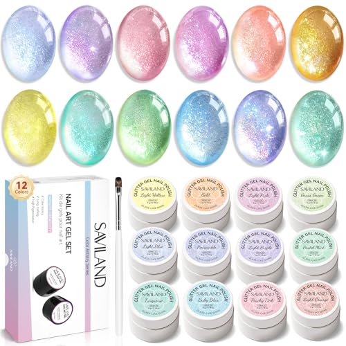 Image of SAVILAND Glitter Gel Nail Polish Set: Jelly 2026 60ml 12 Colors Crystal Shiny Gloss Light Pink Gel Polish Art Pen Spring Magnetic Gel Polish Glitter Nail Polish Gifts Home Manicure DIY