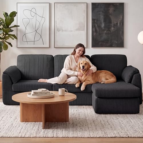 Sectional Couches for Living Room Cloud Couch with Ottoman, Upholstered Boneless Couches Modern Modular L Shaped Couch 3 Seater Sofa, No Assembly Required, Washable Covers, Black - Image 4