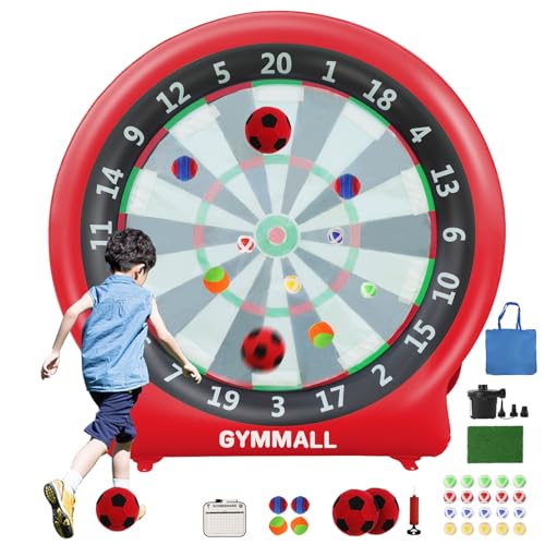 GYMMALL Giant Dart Board Inflatable with Pump, Outdoor and Indoor Soccer Sport Kick Dartboard for Kids and Adults, Waterproof Darts Board Yard Game with 20 Golf Balls, 4 Sticky Balls, 2 Soccers