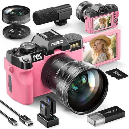 NBD 8K 64MP Cámara de fotos digital con enfoque automático, zoom digital 16x, pantalla IPS de 3