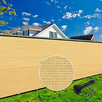 KANAGAWA 6ft x 50ft Privacy Screen Fence, 90% Blockage Heavy Duty 175 GSM Fencing Mesh Net Cover for Outdoor Wall Garden Yard Backyard 80 Cable Zip Ties Included Sand