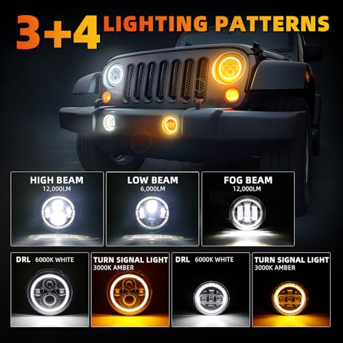 Image of SUPAREE DOT Round LED Headlights and Fog Lights Combo fit Jeep Wrangler JK
