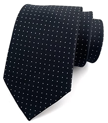 Kihatwin Mens Black and White Jacquard Woven Silk Tie Pin Dot Textured Slim Cut Working Neckties