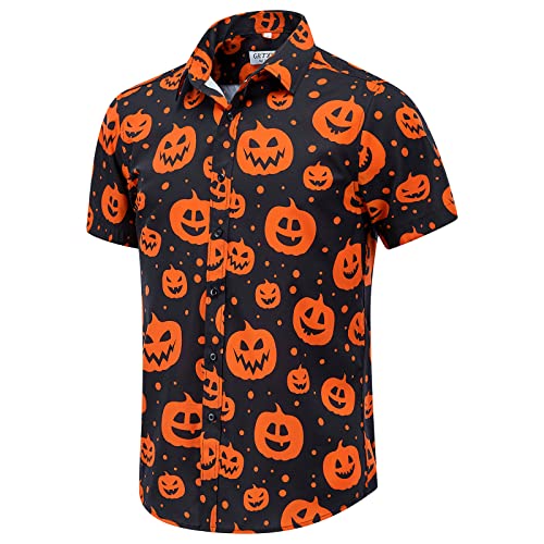 SSLR Men's Halloween Skeleton Pumpkin Button-Up Shirt - Short Sleeve, Lightweight, Black, Size Medium - View #3