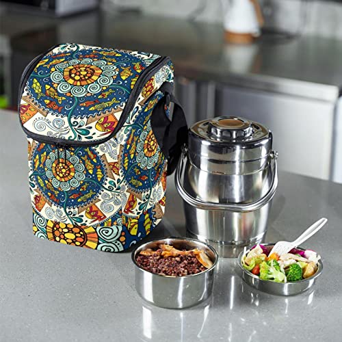 Bolsa de almuerzo con cremallera compacta y estampado mandala colorido 7
