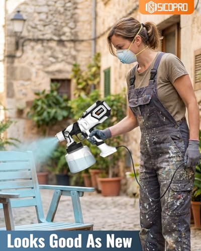 Image of Paint Sprayer, HVLP Paint Sprayer for House Painting,Equipped with LDE Lights Lawn and Garden, Electric Sprayer Gun for Interior Walls, Door, Garden Chairs (White)