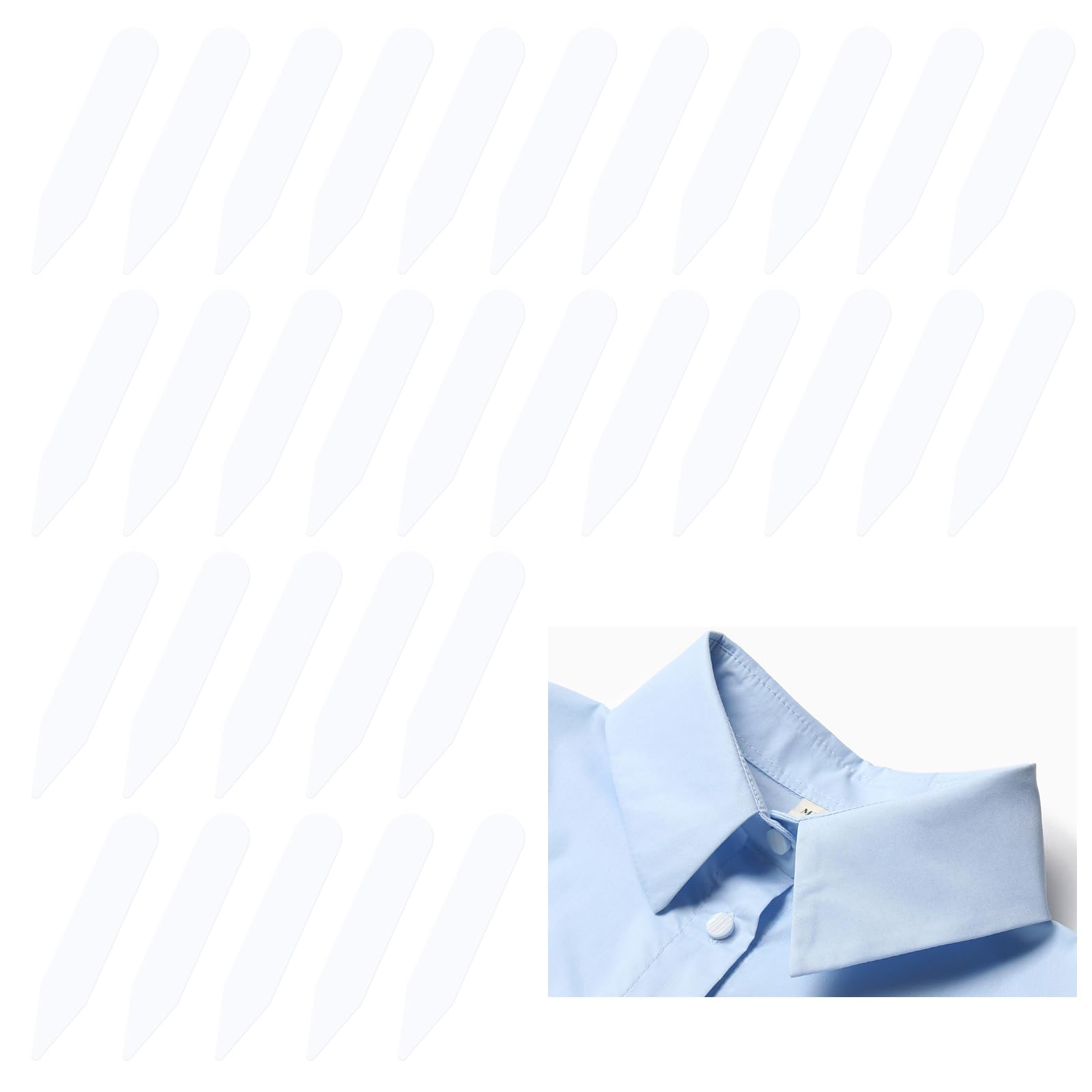 Abeillo Set di 90 bastoncini per colletto, camicia, colletto e camicia, da uomo, con colletto a camicia, in argento, Eine Grösse passt allen, Plastica, PVC