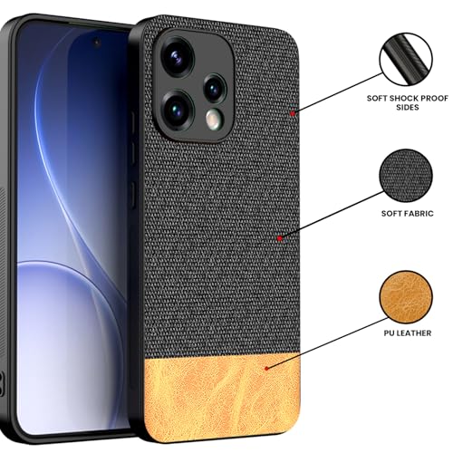 Image of Kapa Soft Fabric & Leather Hybrid Protective Back Cover for Oppo Reno 15 5G | Shockproof Slim Hard Anti Slip Back Case (Black,Brown)