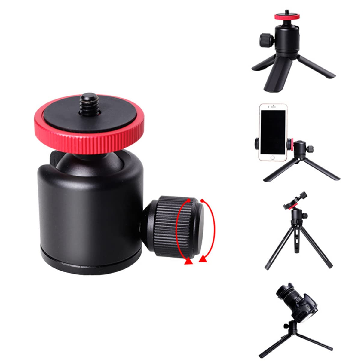 CONGARTENO Panoramic Tripod Head Mini Ball Head DSLR Camera Mount Stand 1/4 Thread Locking Nut 360° Rotation