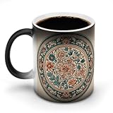 GBNMQED Keramik-Kaffeetasse, hitzeempfindlich, rund, gemustert, wärmewechselnde Tasse, Farbwechsel, Becher, Verfärbung, 8,4 x 9,1 cm, Schwarz