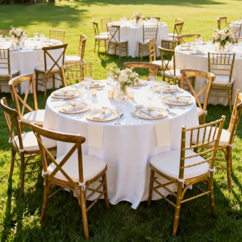 Image of 10 Pack Round Table Cloth 120 Inch, Round Tablecloth, Washable Polyester Table Cover for Buffet Party, Dinner, Weddings and Camping, White