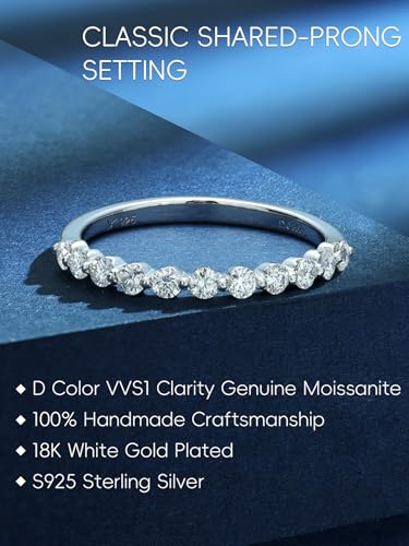 KSTYLE Moissanite Wedding Bands for Women Eternity Band Ring, D Color VVS1 Clarity Sterling Silver Rings 18K White Gold Plated Stacking Engagement Ring for Women-New Shared Prong Setting3
