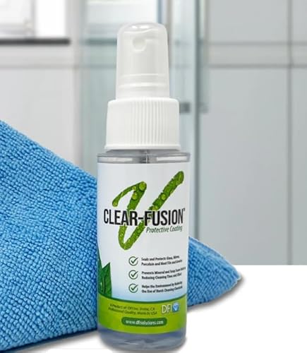 Clear-Fusion V Water Repellent Coating, Protective Glass Coating for Shower Doors, Easy Application, Seals and Protects Glass, soap scum Repellent. 4oz