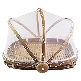 Cloches Alimentaires Aliments Tente, Panier De Pique-Nique avec Gaze, Corbeille A Fruit Cloche, Panier À Pain en Osier Fait À La Main, Panier Anti-Insectes Tissés À La Main - Étanche À La Poussière