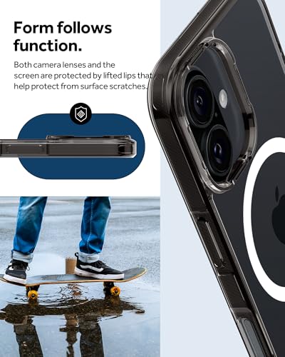 Image of Spigen Caseology Quartz Crystal Mag Back Cover Case for iPhone 16, MagSafe Compatible, Clear Transparent - PC+TPU | Crystal Black