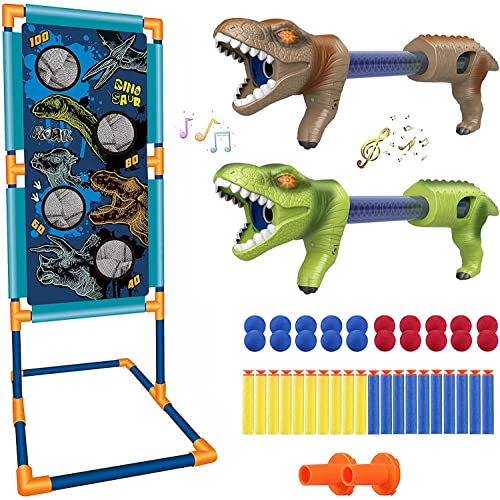 Shooting Games Dinosaur Kids Toys for 5 6 7 8 9 10+ Year Old Boys Girls,2 Foam Ball Popper Air Guns,Standing Shooting Target,20 Foam Balls & Bullets,Indoor Outdoor Games Compatible with Nerf Toy Guns
